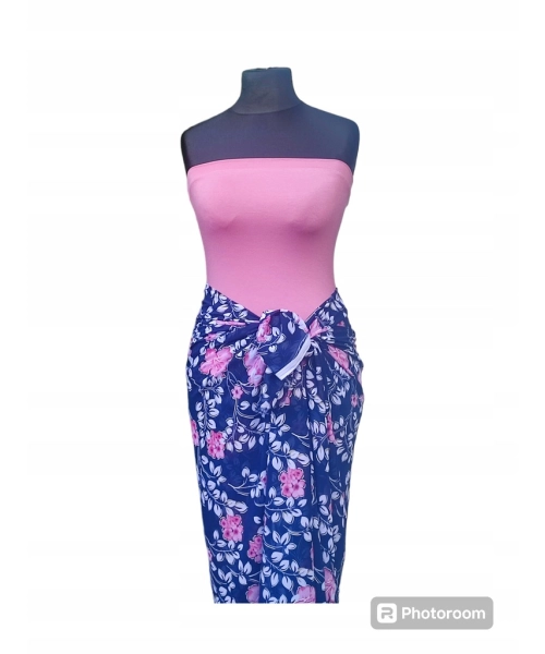 Duża sukienka plażowa - eleganckie PAREO XXL szyfon różowe kwiaty